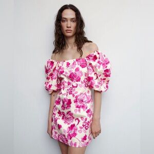 Mango Floral Puffed Sleeves Mini Dress NWT MEDIUM